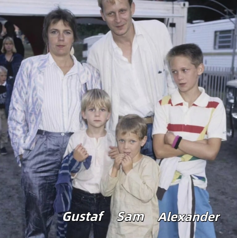 my and stellan skarsgård with their sons gustaf sam and alexander in the 1980s
